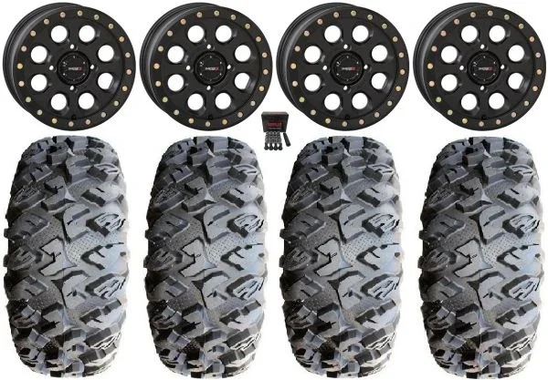 System 3 SB-7 14″ Wheels Black (4+3) 27″ MotoClaw Tires Sportsman 550 850 1000