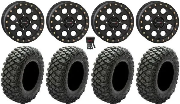 System 3 SB-7 15″ Wheels Black (6+1/4+3) 32″ Crawler XG Tires Can-Am Defender