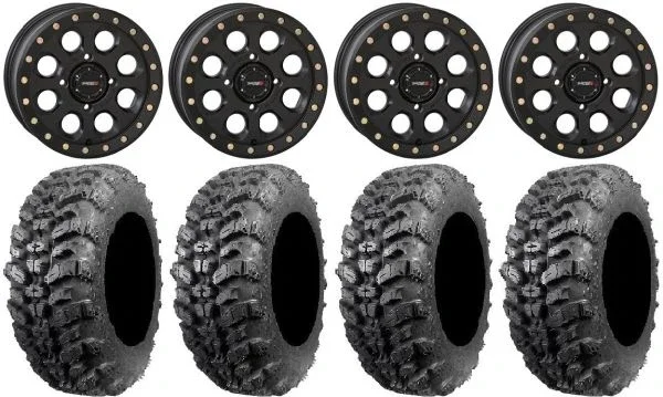 System 3 SB-7 15″ Wheels Black (6+1/4+3) 35″ Sniper 920 Tires Honda Talon