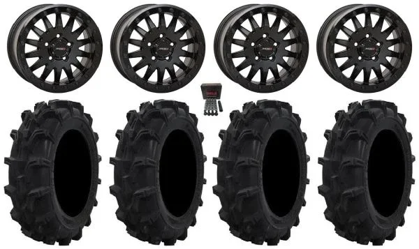 System 3 SB-8 Bdlk 15″ Wheels Bk +38mm 30″ Mud XC Tires CFMoto UForce U10 Pro / U10 XL Pro / ZForce Z10 / Z10-4
