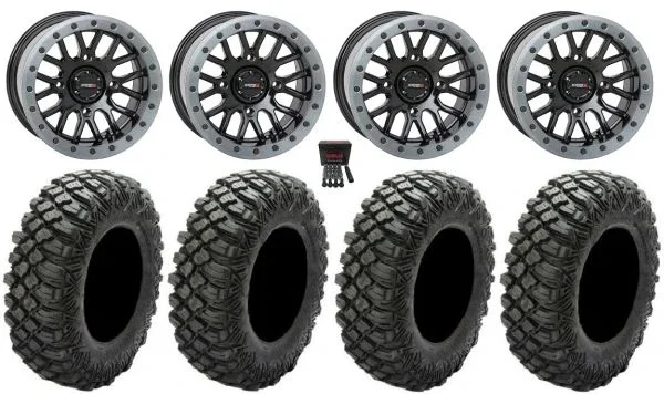 System 3 SB-9 Bdlk 15″Wheels Gloss Bk 32″Crawler XR Tires Kawasaki Mule Pro FXT KRX / Yamaha Wolverine RMAX / YXZ 2019+