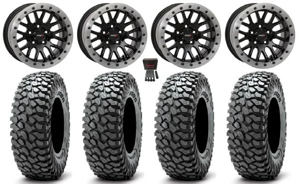 System 3 SB-9 Bdlk 15″ Wheels Gloss Bk 32″ RocScraper Tires CFMoto UForce U10 Pro / U10 XL Pro / ZForce Z10 / Z10-4