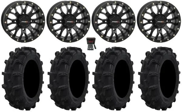 System 3 ST-3 14″ Wheels Black 29″ Mud XC Tires Kawasaki Mule Pro FXT KRX / Yamaha Wolverine RMAX / YXZ 2019+