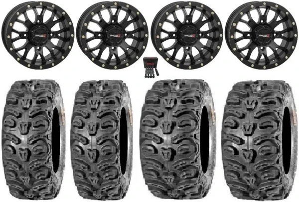 System 3 ST-3 Black 14″ Wheels 26″ Bear Claw HTR Tires Honda Rincon Yamaha Rhino Kawasaki Brute Force Suzuki KingQuad