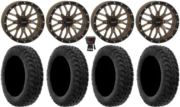 System 3 ST-3 Bronze 18″ Wheels 33″ MotoHammer Tires Can-Am Maverick X3 / Honda Pioneer 1000 / Talon