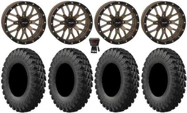 System 3 ST-3 Bronze 18″ Wheels 35″ MotoRally Tires Can-Am Maverick X3 / Honda Pioneer 1000 / Talon