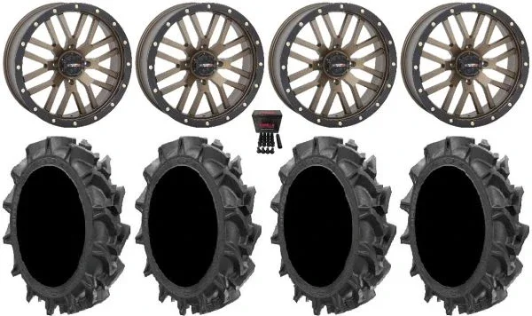 System 3 ST-3 Bronze 20″ Wheels 35″ MotoHavok Tires Kawasaki Teryx Mule