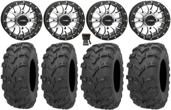 System 3 ST-3 Machined 14″ Wheels 28″ Bear Claw EVO Tires Kawasaki Mule Pro FXT KRX / Yamaha Wolverine RMAX / YXZ 2019+