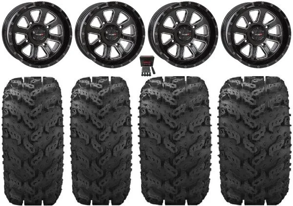 System 3 ST-4 Black 14″ Wheels 26″ Reptile Tires Kawasaki Teryx Mule