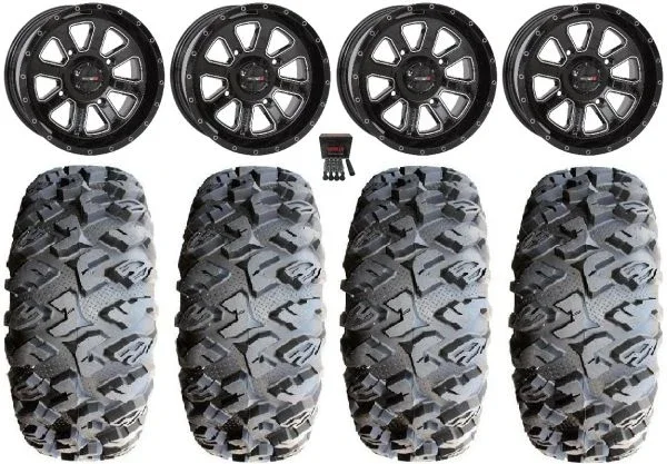 System 3 ST-4 Black 14″ Wheels 27″ MotoClaw Tires Sportsman 550 850 1000
