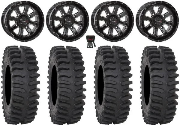 System 3 ST-4 Black 14″ Wheels 28″ XT400 Tires Polaris Sportsman / RZR / Ranger