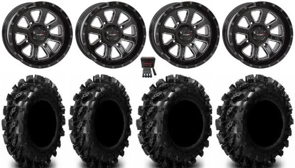 System 3 ST-4 Black 14″ Wheels 29.5″ Swamp Lite Tires Can-Am Maverick X3 / Honda Pioneer 1000 / Talon