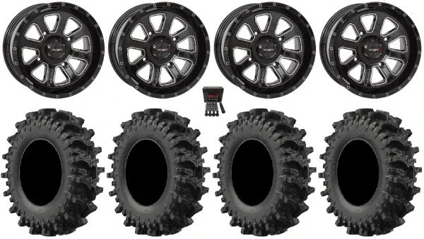 System 3 ST-4 Black 14″ Wheels 30″ MotoSlayer Tires Sportsman 550 850 1000