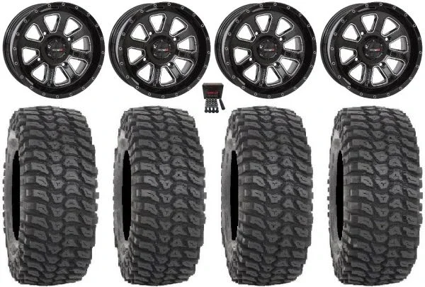 System 3 ST-4 Black 14″ Wheels 30″ XCR350 Tires Yamaha Viking Wolverine YXZ1000R CFMoto ZForce 950 UForce 1000