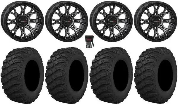 System 3 ST-6 12″ Wheels DarkTint 22″ Youth Crawler Tires Honda Rincon Yamaha Rhino Kawasaki Brute Force Suzuki KingQuad