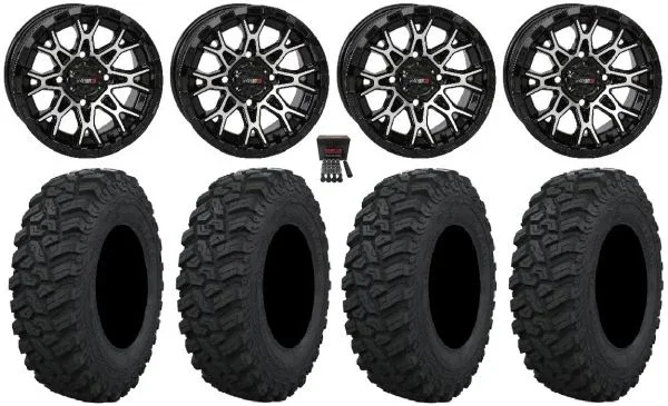 System 3 ST-6 14″ Wheels Black 27″ Trekker Tires Kawasaki Mule Pro FXT KRX / Yamaha Wolverine RMAX / YXZ 2019+