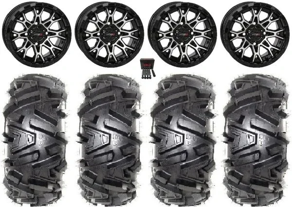 System 3 ST-6 14″ Wheels Black 28″ Moto MTC Tires Can-Am Commander Maverick Renegade Outlander Defender