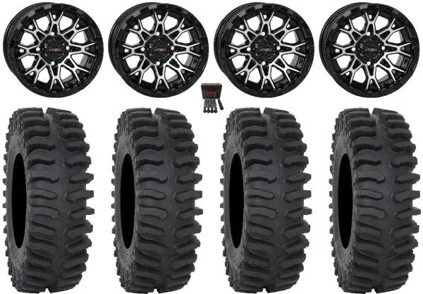 System 3 ST-6 14″ Wheels Black 32″ XT400 Tires Kawasaki Teryx Mule