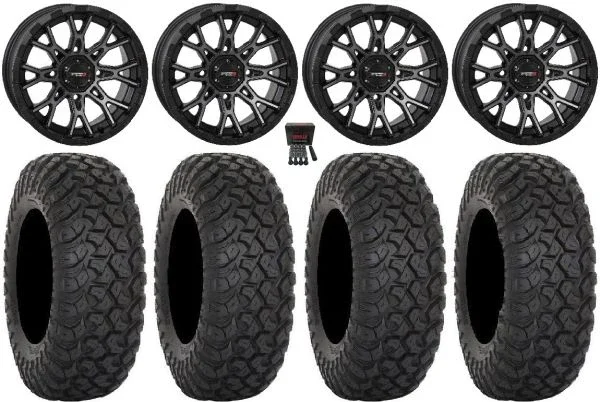 System 3 ST-6 14″ Wheels Dark Tint 28″ RT320 Tires Can-Am Commander Maverick Renegade Outlander Defender