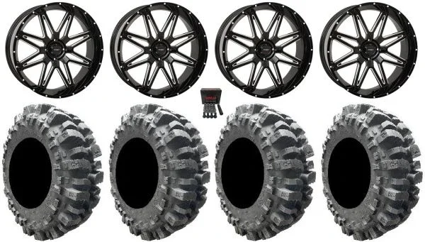 System 3 ST-7 20″ Wheels Milled 33″ Bogger Tires Polaris Sportsman / RZR / Ranger