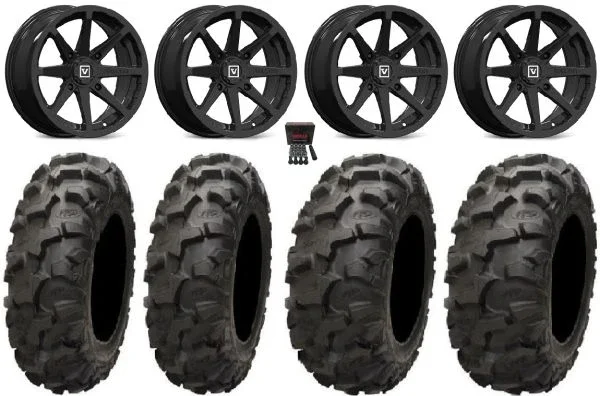 Valor V01 14″ Wheels Black 27″ Blackwater Tires Honda Pioneer