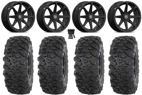 Valor V01 14″ Wheels Black 28″ Roctane T4 Tires Sportsman 550 850 1000