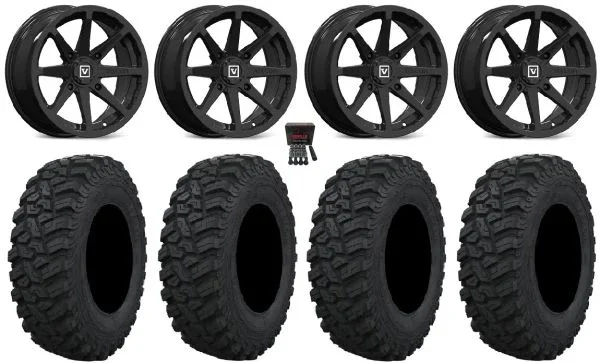 Valor V01 14″ Wheels Black 29″ Trekker Tires Yamaha Viking Wolverine YXZ1000R CFMoto ZForce 950 UForce 1000