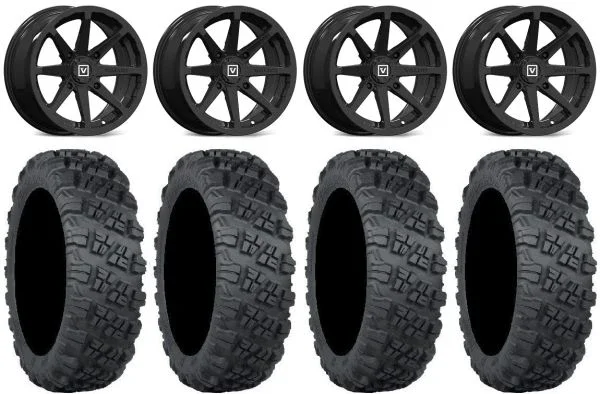 Valor V01 15″ Wheels Black 30″ Versa Cross V3 Tires Can-Am Commander Maverick Renegade Outlander Defender