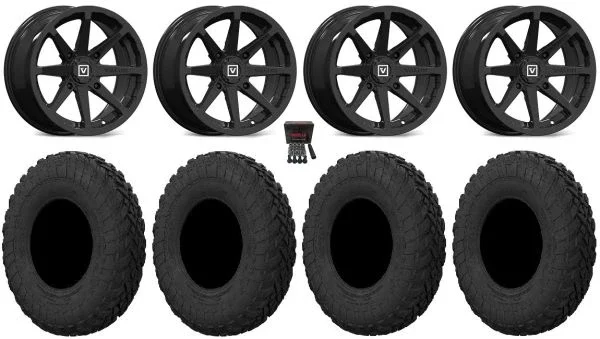 Valor V01 15″ Wheels Black 32″ Gripper R/T Tires Kawasaki Teryx Mule