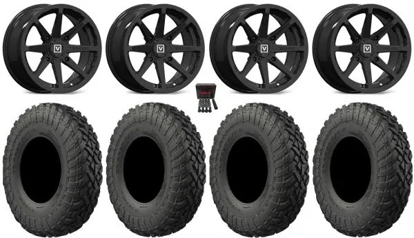 Valor V01 15″ Wheels Black 32″ Gripper T/R/K Tires Kawasaki Teryx Mule