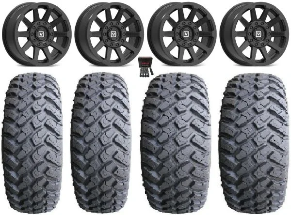 Valor V02 14″ Wheels Black 27″ MotoHammer Tires Can-Am Maverick X3 / Honda Pioneer 1000 / Talon