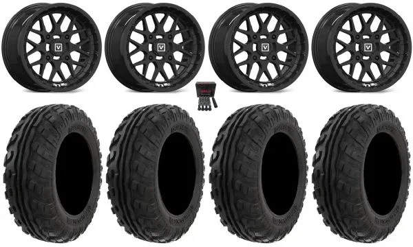 Valor V03 14″ Wheels Black 27″ Preserve Tires Honda Rincon Yamaha Rhino Kawasaki Brute Force Suzuki KingQuad
