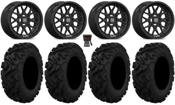 Valor V03 14″ Wheels Black 29″ HD-K Tires Yamaha Viking Wolverine YXZ1000R CFMoto ZForce 950 UForce 1000