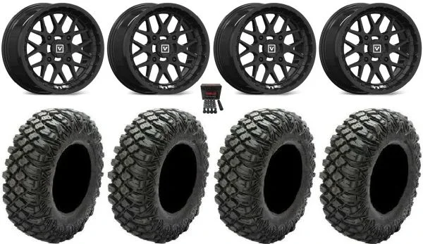 Valor V03 14″ Wheels Black 30″ Crawler XG Tires Can-Am Commander Maverick Renegade Outlander Defender