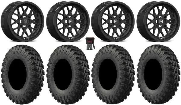Valor V03 15″ Wheels Black 28″ MotoRally Tires Polaris Sportsman / RZR / Ranger