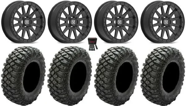 Valor V05 Beadlock 14″ Wheels Black 32″ Crawler XG Tires Kawasaki Mule Pro FXT KRX / Yamaha Wolverine RMAX / YXZ 2019+