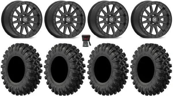 Valor V05 Beadlock 15″ Wheels Bk 35″ MotoRavage XL Tires Kawasaki Mule Pro FXT KRX / Yamaha Wolverine RMAX / YXZ 2019+