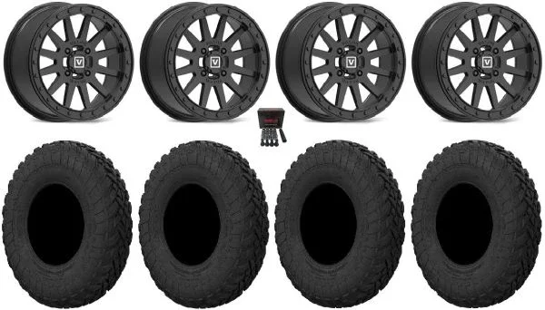 Valor V05 Beadlock 15″ Wheels Black 30″ Gripper R/T Tires Can-Am Maverick X3 / Honda Pioneer 1000 / Talon