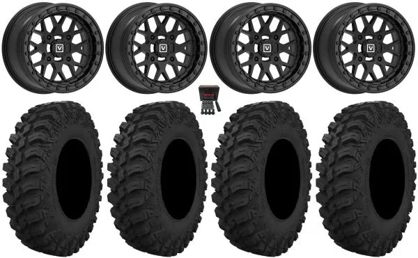 Valor V07 Beadlock 15″ Wheels Black 32″ Crawler AT Tires Can-Am Commander Maverick Renegade Outlander Defender