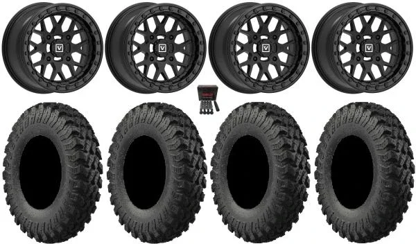 Valor V07 Beadlock 15″ Wheels Black 37″ MotoRally Tires Can-Am Commander Maverick Renegade Outlander Defender