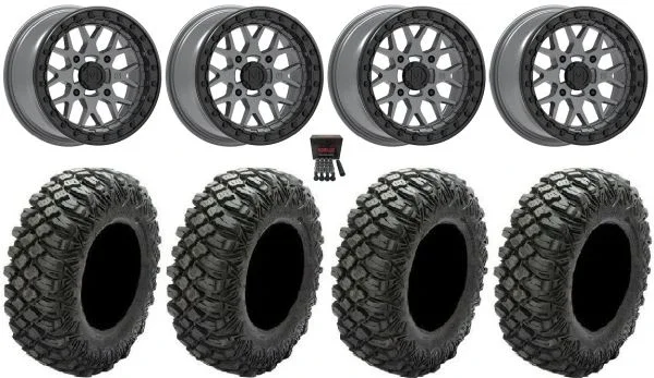 Valor V07 Beadlock 15″ Wheels Graphite 30″ Crawler XR Tires Can-Am Maverick X3 / Honda Pioneer 1000 / Talon