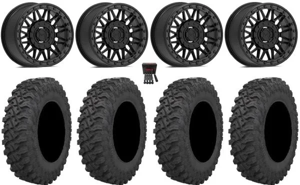 Valor V08 Beadlock 15″ Wheels Black 33″ Pro Runner Tires Kawasaki Mule Pro FXT KRX / Yamaha Wolverine RMAX / YXZ 2019+