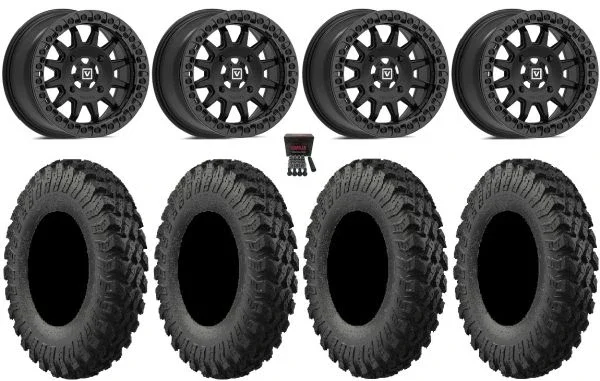 Valor V09 Beadlock 15″ Wheels Black 33″ MotoRally Tires Can-Am Maverick X3 / Honda Pioneer 1000 / Talon