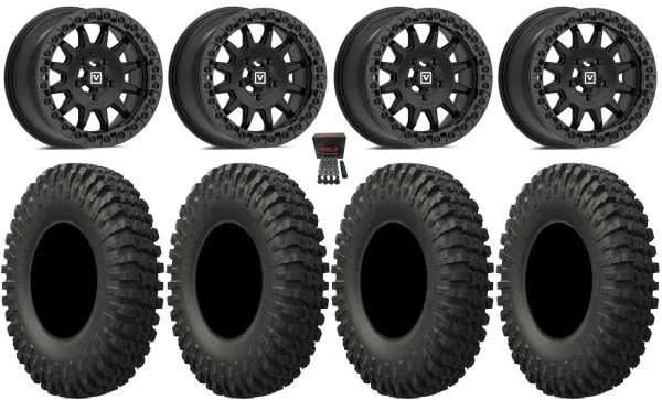 Valor V09 Beadlock 15″ Wheels Black 37″ MotoCrusher Tires Polaris RZR Turbo R & Pro R Ranger 1500 Xpedition