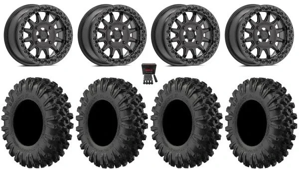 Valor V09 Beadlock 15″ Wheels Charcoal 37″ MotoRavage XL Tires Can-Am Commander Maverick Renegade Outlander Defender