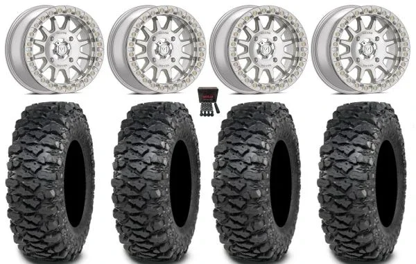 Valor V09 Beadlock 15″ Wheels Machined 30″ Savage XT Tires Kawasaki Mule Pro FXT KRX / Yamaha Wolverine RMAX / YXZ 2019+