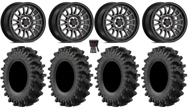 Valor V14 14″ Wheels Dark Tint 30″ MotoSlayer Tires Can-Am Commander Maverick Renegade Outlander Defender