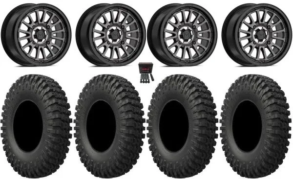 Valor V14 15″ Wheels Dark Tint 33″ MotoCrusher Tires Polaris Sportsman / RZR / Ranger