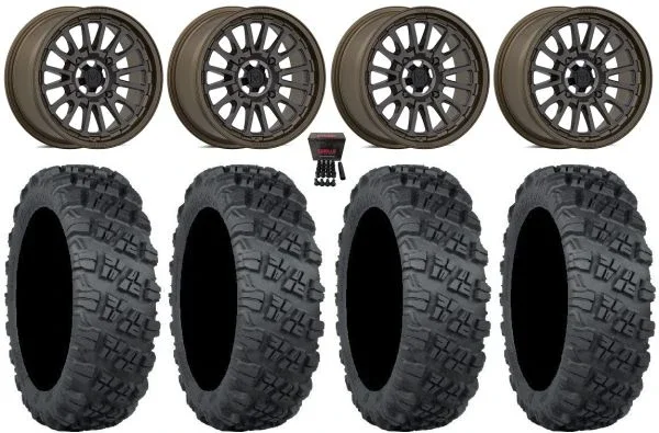 Valor V14 15″ Wheels Root Beer 35″ Versa Cross V3 Tires Kawasaki Teryx Mule