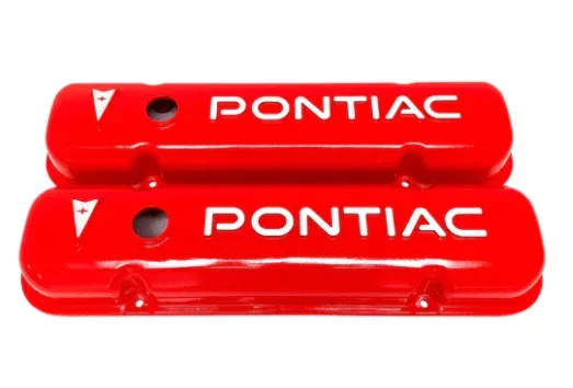 Valve Covers: Pontiac Raised Letters Red Aluminium**